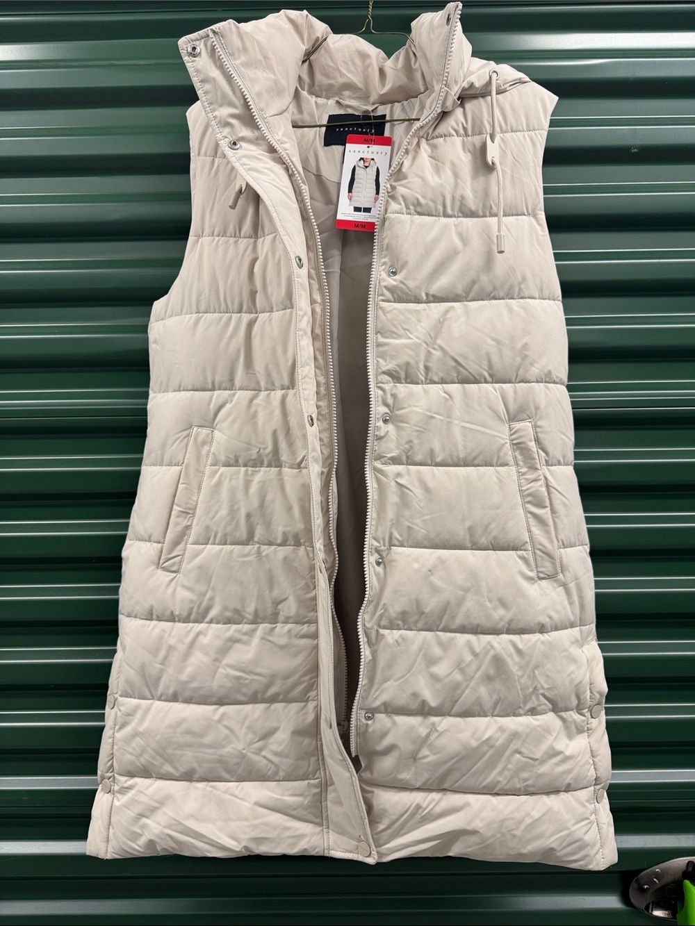 Sanctuary Light Beige Quilted Hooded Puffer Vest